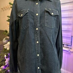 Carhartt Snap Western Denim Shirt Women Size Xl Long Sleeve Medium Wash Blue